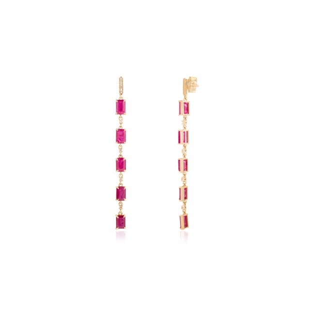 7 Ct Ruby & Diamond Dangle Etruscan Revival Earrings in 14k Gold- A Pair For Sale - Image 4 of 12