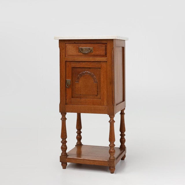 Art Deco Nightstand in Oak with Carrara Marble Top, France, 1930s For Sale - Image 11 of 11