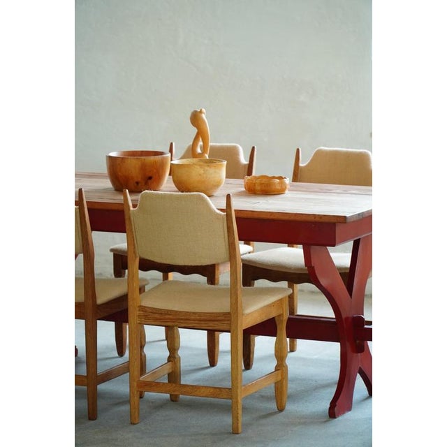 Gold Mid-Century Modern Oak & Hessian Dining Chairs from Henning Kjærnulf, 1960s, Set of 8 For Sale - Image 8 of 18