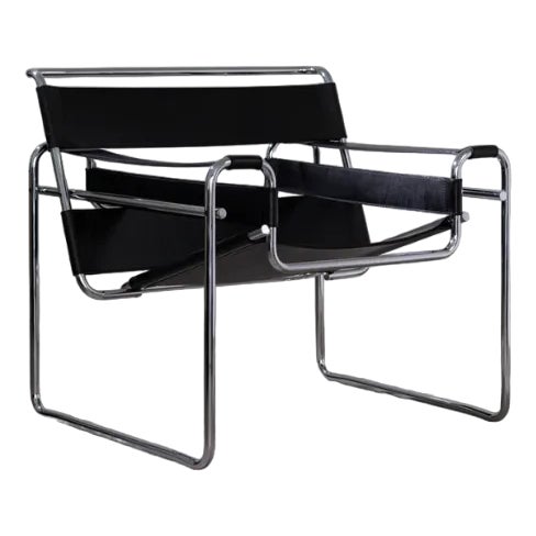 B3 Wassily Lounge Chair in Black Leather by Marcel Breuer, 1980s For Sale