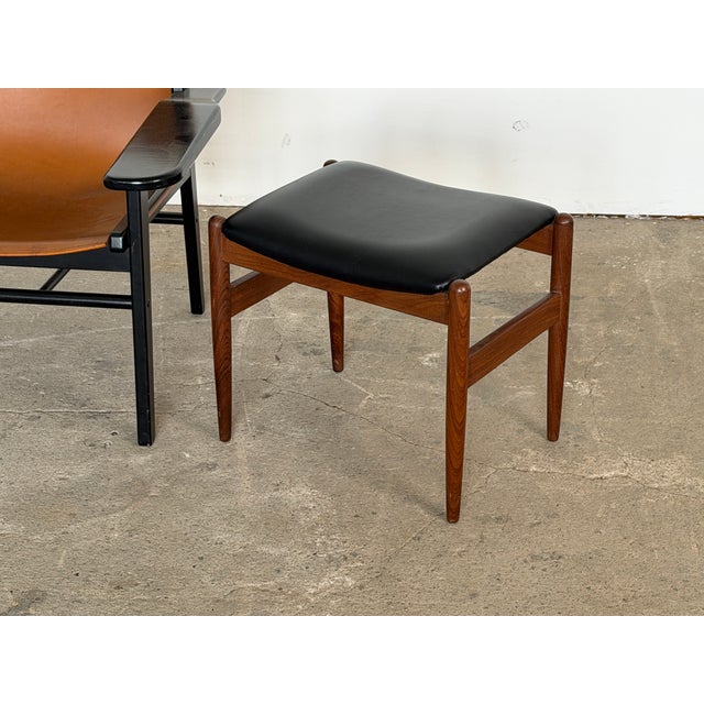 Wood Scandinavian Teak Stools with Black Leatherette Seats, 1960s, Set of 2 For Sale - Image 7 of 8