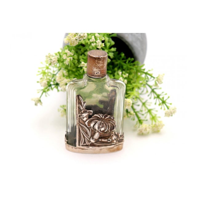 Glass Perfume Bottle with Silver Frame For Sale - Image 3 of 5