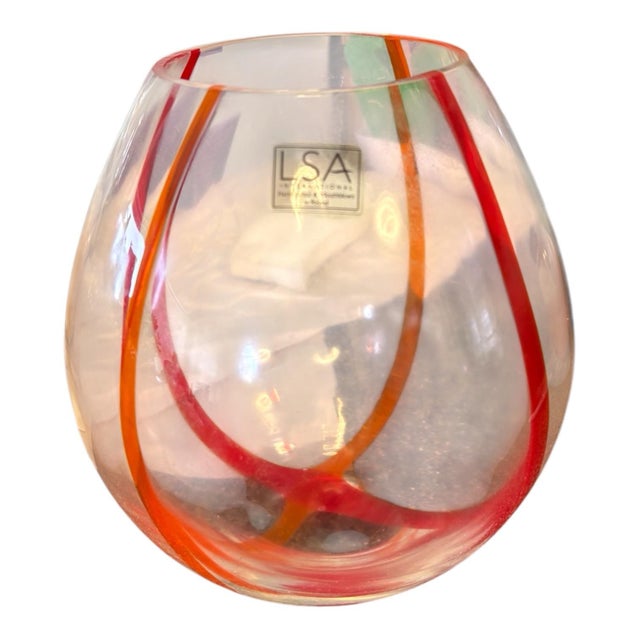 Transparent 1990s Lsa International Polish Mouth-Blown Art Glass Vase in Red & Orange For Sale - Image 8 of 9