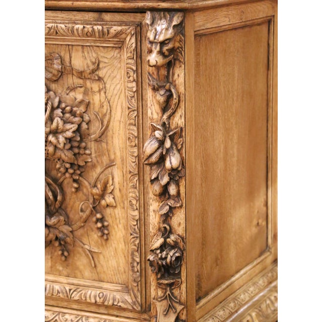 19th Century French Black Forest Carved Bleached Oak Buffet Cabinet For Sale - Image 9 of 18