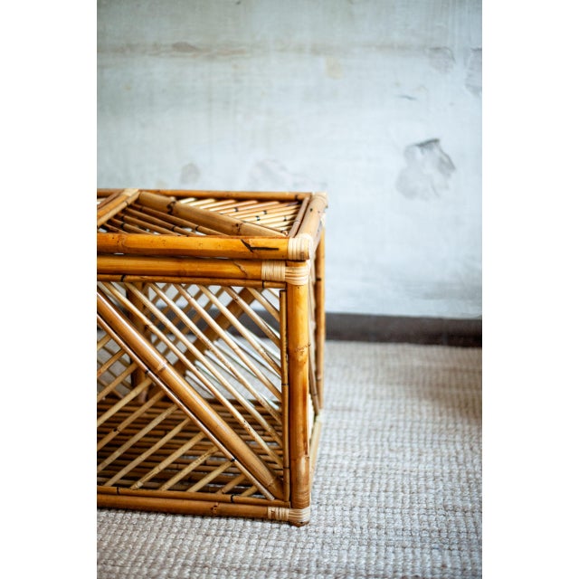 Bamboo Storage Bench with Geometric Cane Patterns For Sale - Image 4 of 12