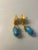 delicate leaf drop turq/gold pierced earings with matching seed pearl necklace 16".