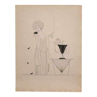 1920 French Art Deco Fashion Illustration, Eduardo García Benito, Les Feuillets d'Art (Woman With Cigarette and Vase) For Sale