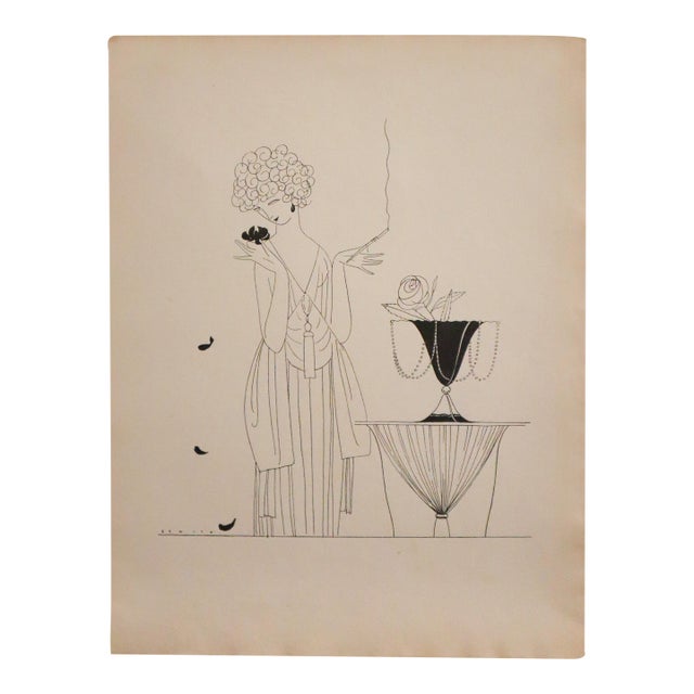 1920 French Art Deco Fashion Illustration, Eduardo García Benito, Les Feuillets d'Art (Woman With Cigarette and Vase) For Sale