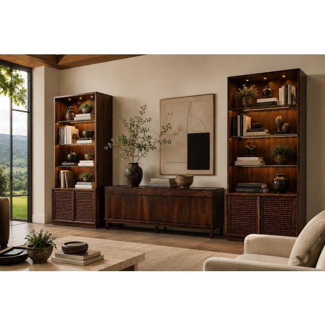 1960s Architectural Brazilian Modern Style Bookcases in Aged Reclaimed Rosewood, Pair For Sale - Image 4 of 17