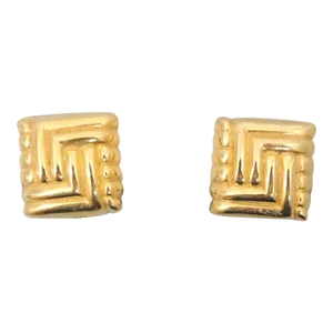 Vintage 1977 Mimi Di N Goldtone Square Meander Pattern Clip Earrings - 2 Pieces