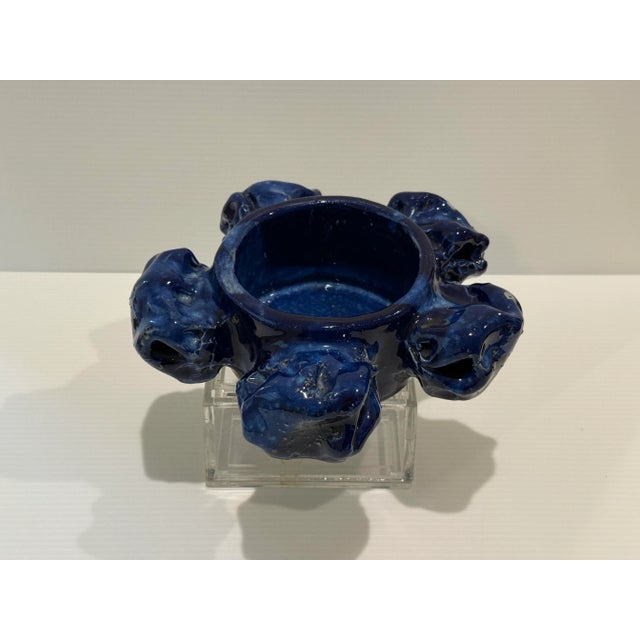 Scandinavian Modern Pentik Kaamoskivi Sculptural Blue Candle Holder, Finland For Sale - Image 10 of 12