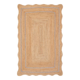Classic Blue Natural Jute Wave Scallop Rug 12x15 Ft. For Sale