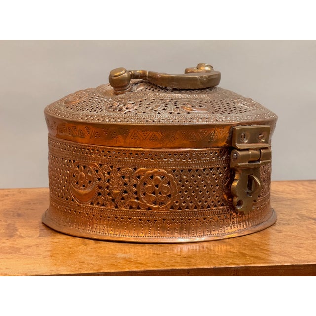 Metal 19th Century Indian "Paan Daan" Reticulated Copper Box For Sale - Image 7 of 10