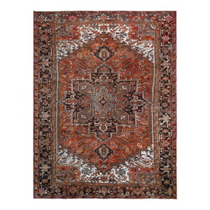 1960s Vintage Persian Heriz Handmade Wool Rug, Rust, Red