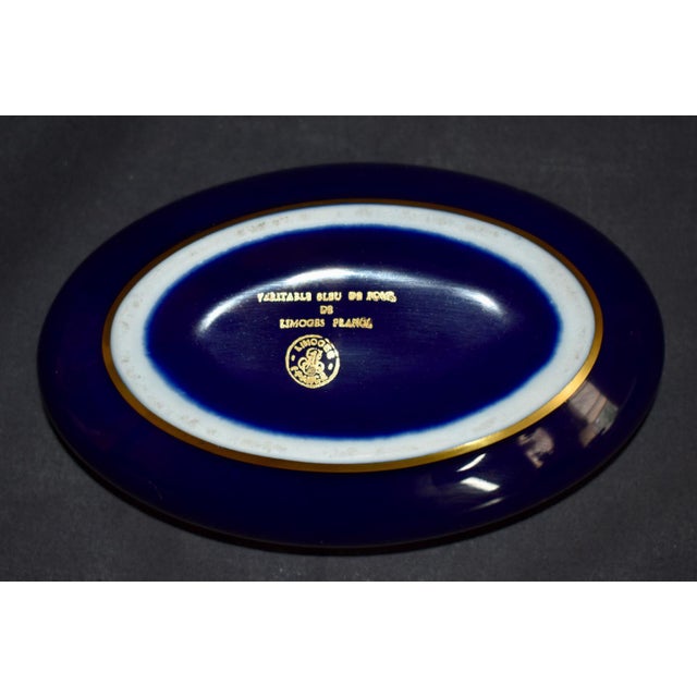 Limoges Oval Trinket Box France Cobalt Blue Porcelain Gold Floral 22k Vintage For Sale - Image 14 of 15