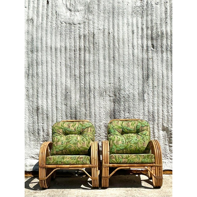 Vintage Coastal Bent Rattan Lounge Chairs - A Pair For Sale - Image 9 of 12