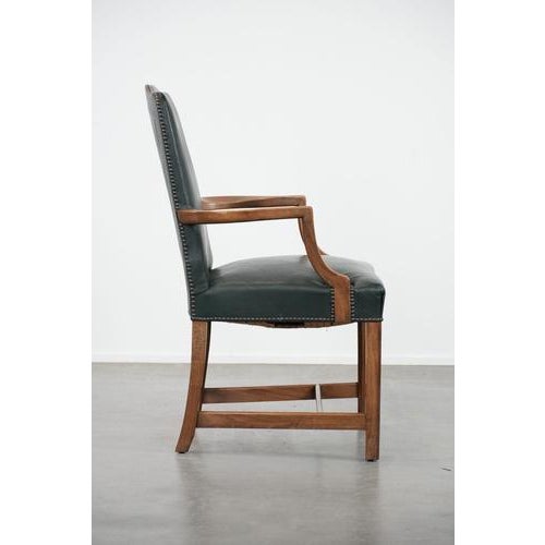 English Green Cowhide and Wooden Gainsborough Desk Chair For Sale - Image 3 of 13