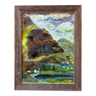 Outlander, Scottish Home on the Hill, Original Oil Painting, Abstract Art For Sale