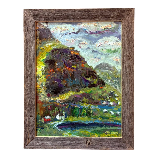 Scottish Home on the Hill, Original Oil Paintings, Framed, by Van Ness For Sale