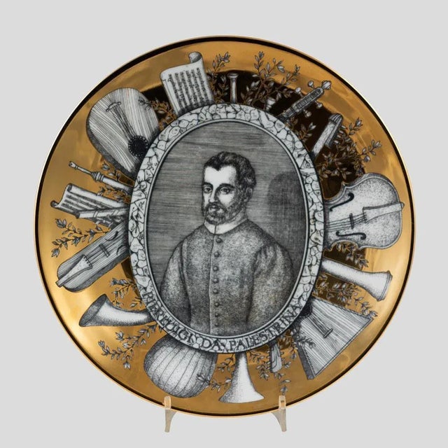 Set of 5 Fornasetti ceramic /gold plates “Grandi Maestri” series. Ceramic plate By Piero Fornasetti of the series ” Grandi...