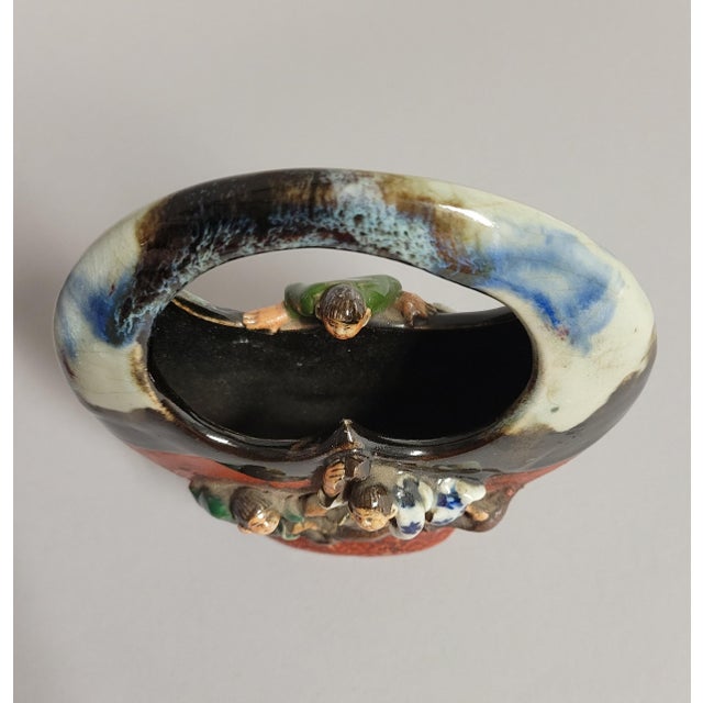 19th/20th Century Japanese Sumida Gawa Pottery Basket Vase in Moon Flask Form For Sale - Image 9 of 9