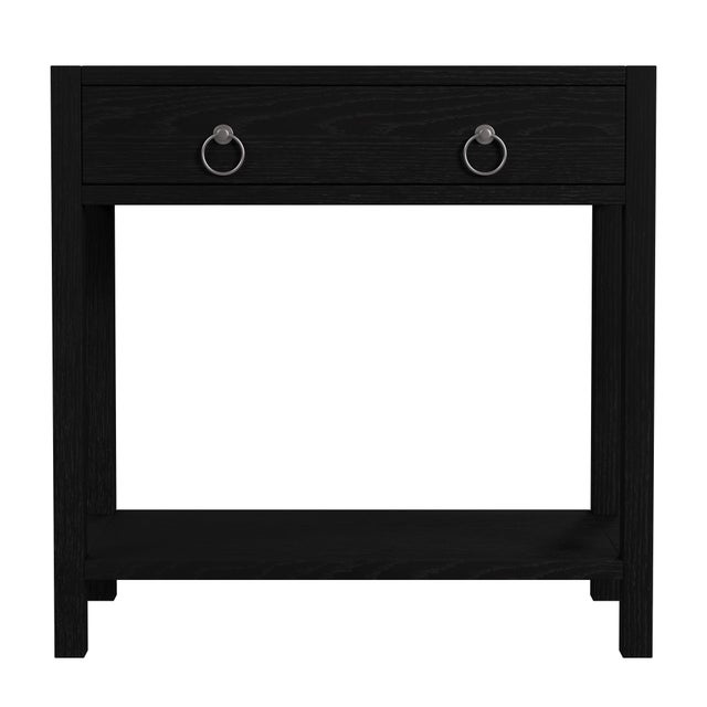 Spritely Home Accent Furniture Lark 30 in W Rectangular Wood 1Drawer Nightstand with Lower Open Shelf, Washed Black For Sale - Image 4 of 8