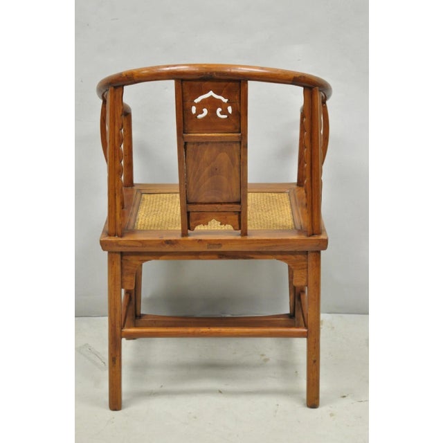 Antique Chinese Elm Hardwood Horseshoe Oriental Huanghuali Lounge Arm Chair For Sale - Image 12 of 16