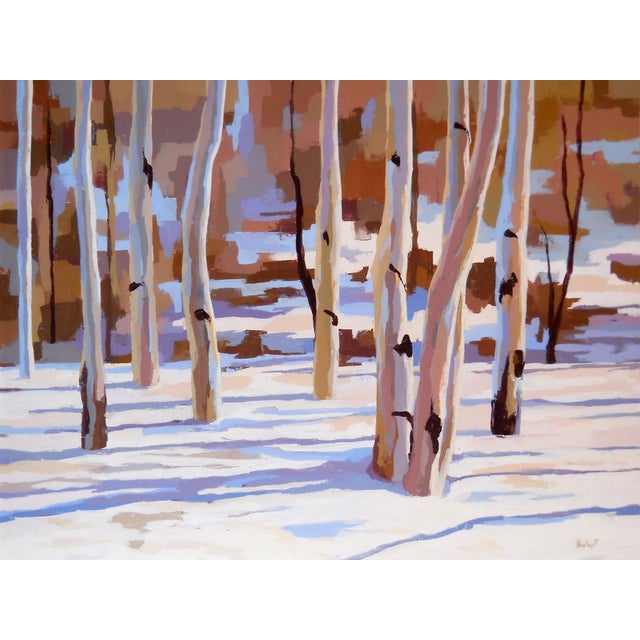 Fugue in Blue by Hadley Rampton | Oil Painting of trees in a snowy landscape For Sale