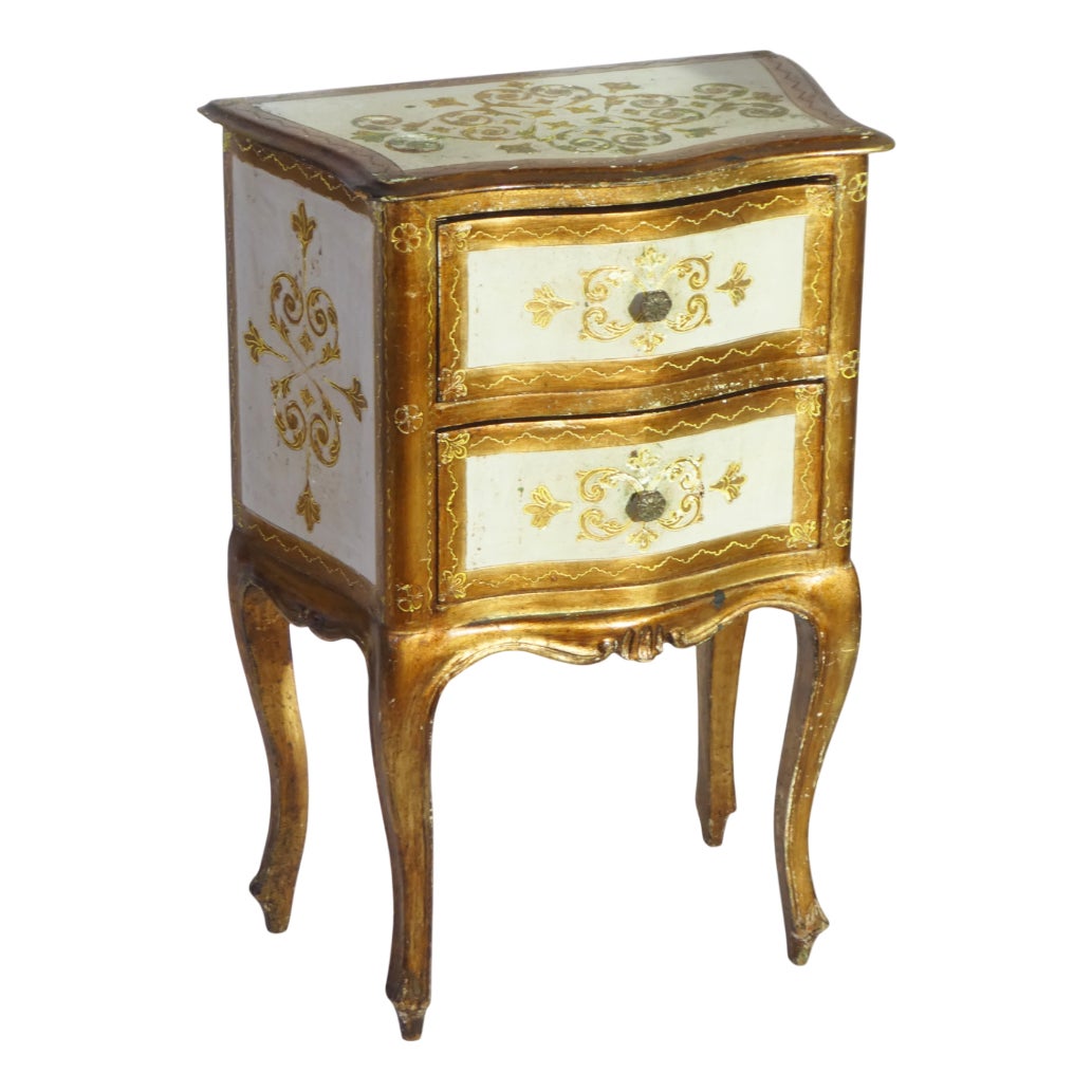 Small Vintage Florentine Gilt Wood Bedside Chest of Drawers, Italy ...