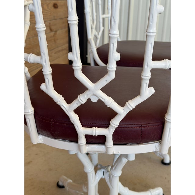 Mid 20th Century Set of Four Vintage Faux Bamboo Swivel Dining Chairs in Glossy White For Sale - Image 5 of 12