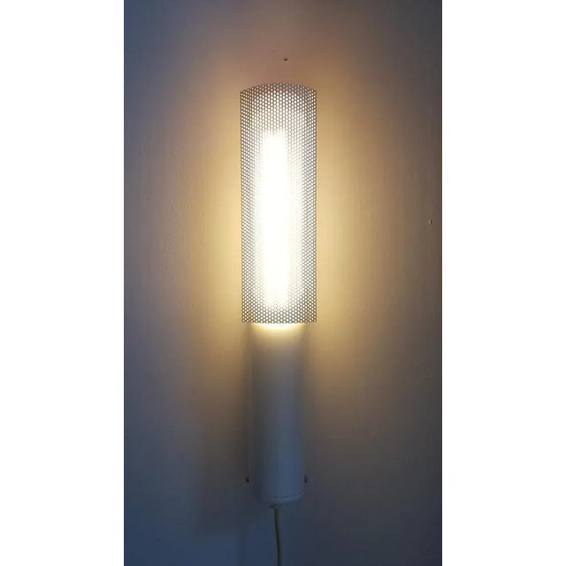 Contemporary Vintage Modernist White Plastic & Perforated Metal Sconce, 1980s For Sale - Image 3 of 8