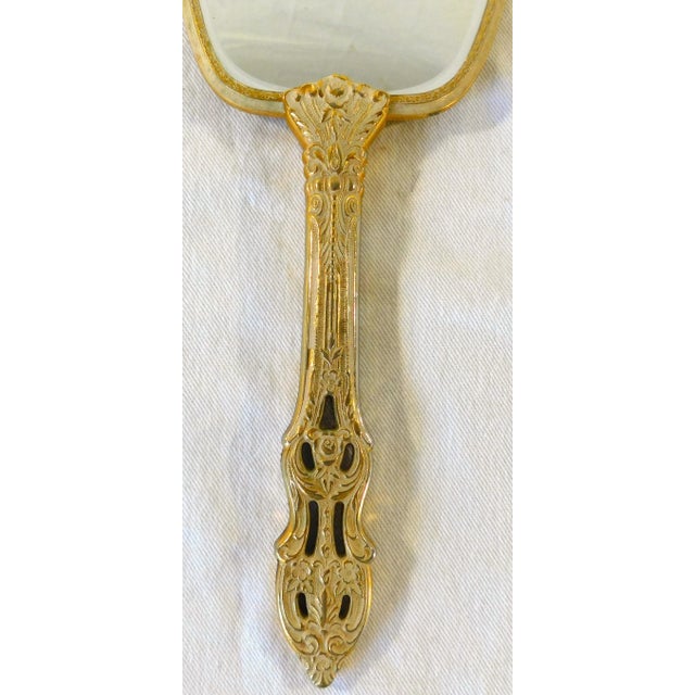 Vintage Victorian Gold Metallic Rose Floral Brush & Handheld Mirror Vanity Set For Sale - Image 4 of 10