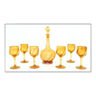 Early 20th Century Louis Comfort Tiffany Favrile Glass Decanter and Cordial set, Louis Comfort Tiffany - 7 pcs For Sale