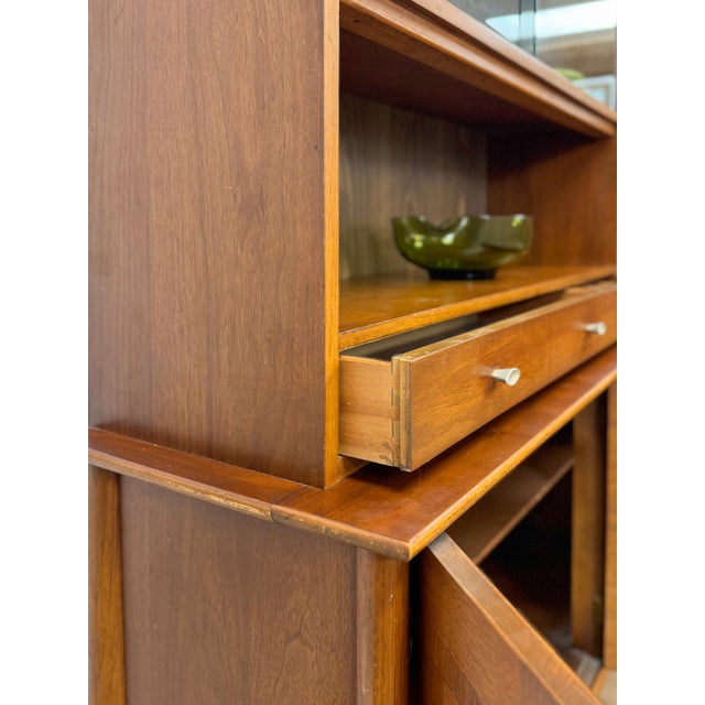 Vintage Hutch by Paine Furniture MCM China Cabinet, Parquet Doors, Glass Sliding For Sale - Image 13 of 18