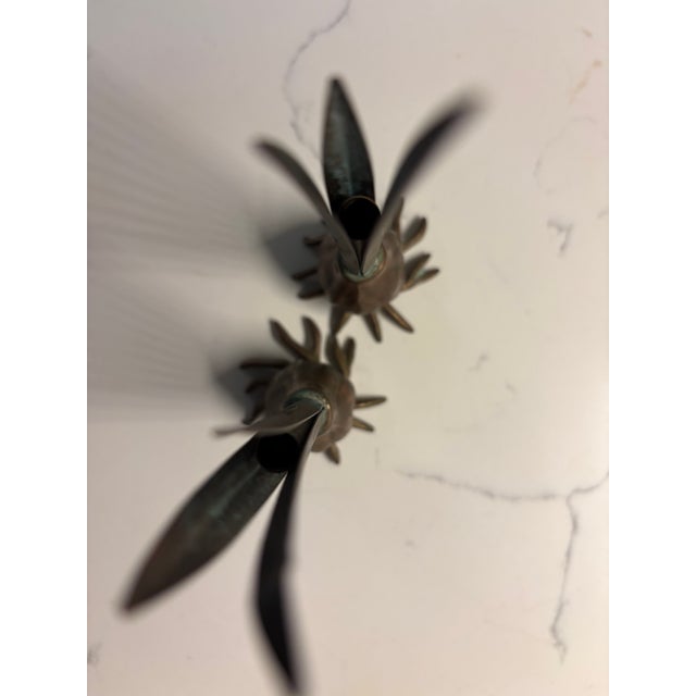 Brutalist 1980s Miniature Carnevale Metal Bulb Vases, Verdigris, a Rare Pair For Sale - Image 3 of 7