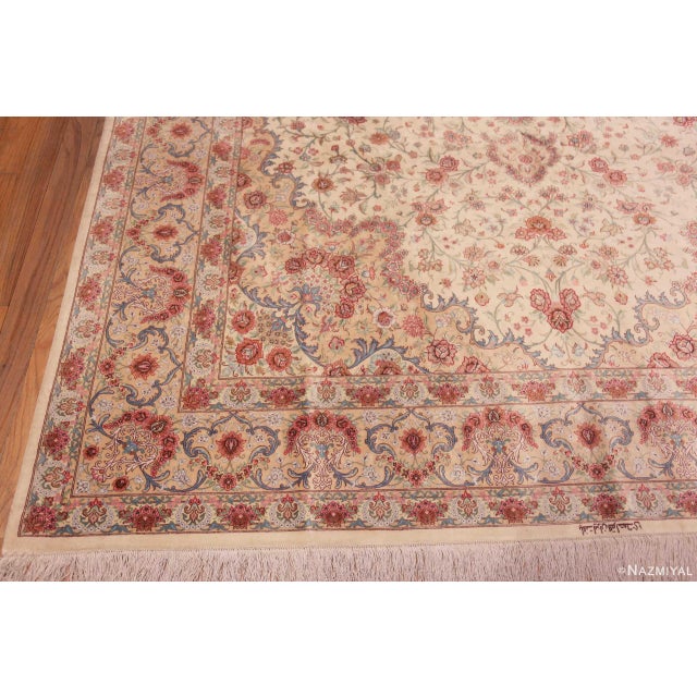 Textile 1950s Fine Floral Room Vintage Persian Silk Qum Rug For Sale - Image 7 of 8