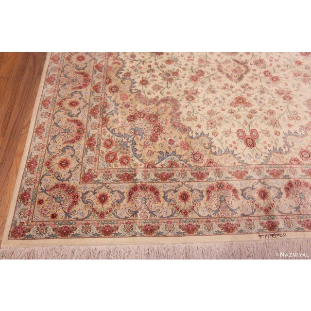 Textile Nazmiyal Collection 1950s Fine Floral Room Vintage Persian Silk Qum Rug For Sale - Image 7 of 8