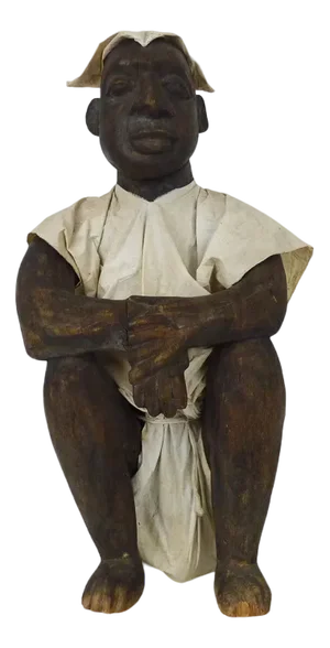 Malian Artist, Large Dogon Statue of Seated Man, Early 20th Century, Wood & Fabric