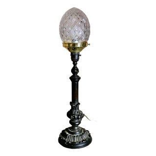 Victorian Bronze Lamp with Diamond Cut Crystal Shade For Sale