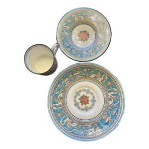 Wedgwood Florentine Turquoise 3 Piece Teacup & Saucer Set