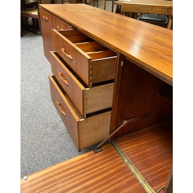 Mid Century Modern Teak Credenza c.1960 Left Side Cabinet W/ Shelf and Drawers. For Sale - Image 10 of 14
