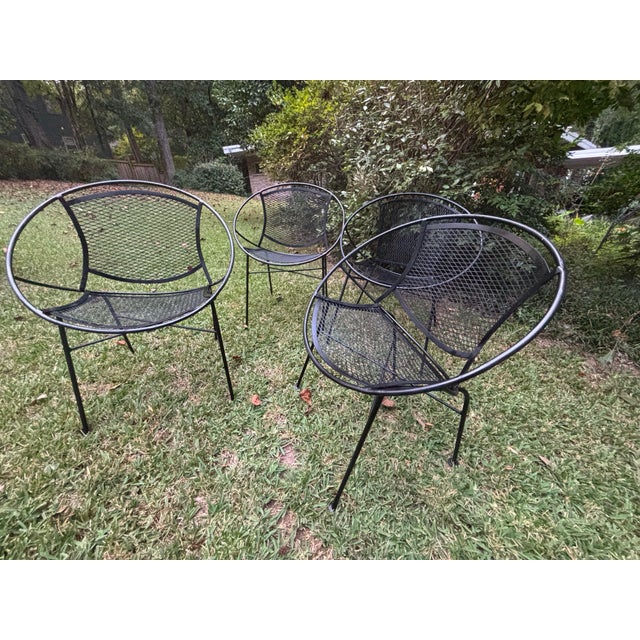 Set a four iconic mid-century modern radar garden chairs recently sanded prime painted and sealed presented in semi gloss...