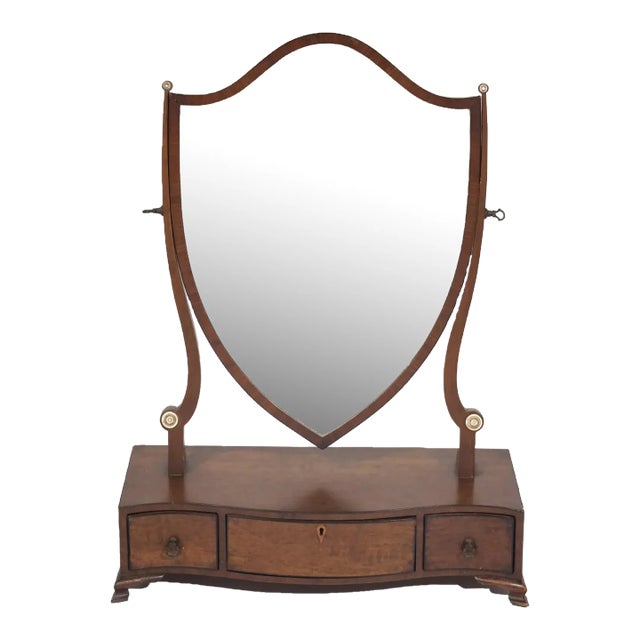 Early 19th Century Hepplewhite Mahogany Shield-Back Dressing Mirror on Serpentine Box For Sale
