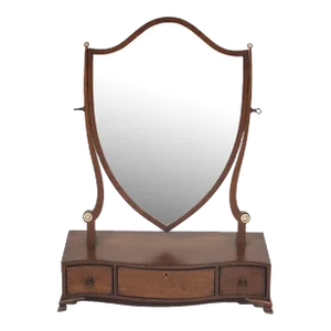 Early 19th Century Hepplewhite Mahogany Shield-Back Dressing Mirror on Serpentine Box