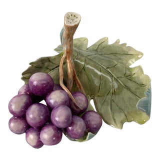 Artisan Crafted/Hand Painted Porcelain "Grapes on a Leaf”. For Sale