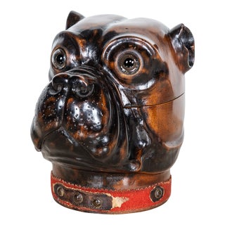 Antique 20th Century Wood of Life Bulldog Inkwell Jar, 1910s For Sale