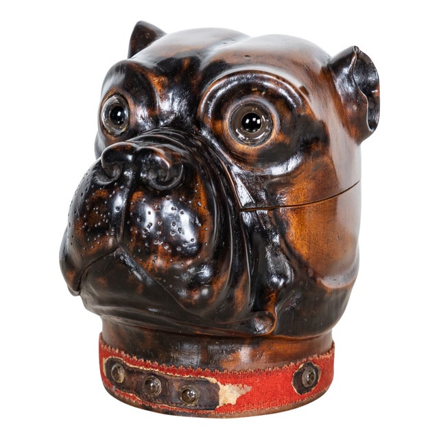 Antique 20th Century Wood of Life Bulldog Inkwell Jar, 1910s For Sale