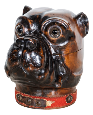 Antique 20th Century Wood of Life Bulldog Inkwell Jar, 1910s