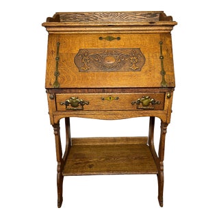 Early 20th Century Early Twentieth Century Slant Top Secretary Desk in Oak For Sale
