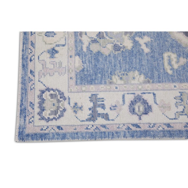 Modern Blue Handwoven Turkish Oushak Rug 3' X 5'3" For Sale - Image 3 of 6